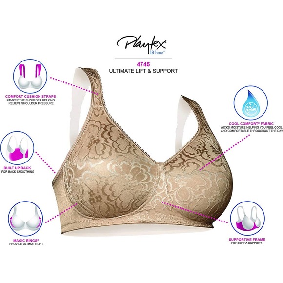36B Nude Playtex 18-Hour Ultimate Lift Wireless Bra - Style 4745 - Picture 1 of 4